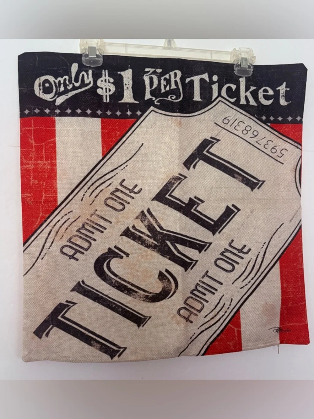 Vintage Movie Night Ticket Graphic Art Cover Throw Pillow. Size 19 X 19